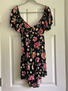 •Ambiance Black Romper with Pink & Peach Floral Print
